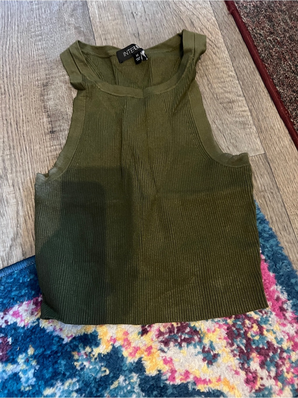 Intermix Olive Ribbed Cropped Tank Top - Picture 7 of 9